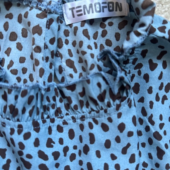 Temofon Women’s Peter Pan Collar Blouse – Light Blue Leopard Vintage Style Top - Picture 3 of 5